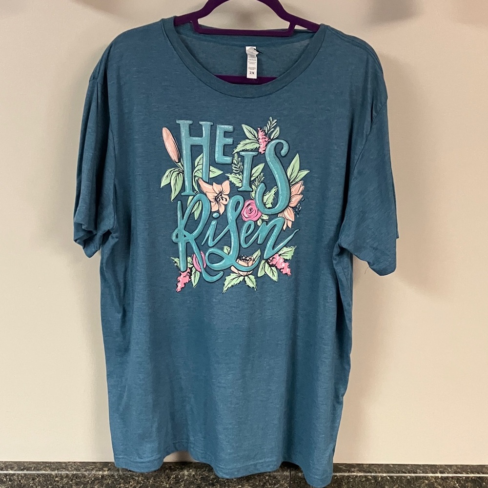 he is risen blue Easter tee shirt 2x